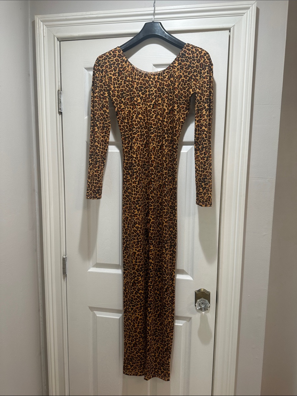 Leopard Print Long Sleeve Bodycon Dress - Brown